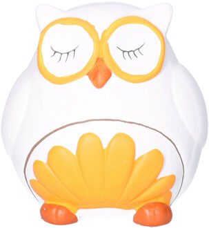 Gerimport Spaarpot Uil - dieren thema - 11 x 11 x 12 cm - wit - keramiek - kinderen