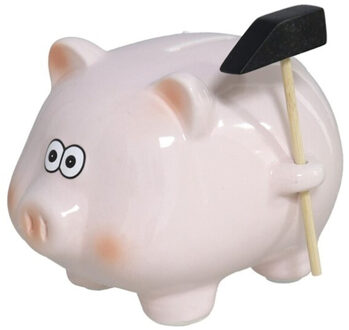 Gerimport Spaarpot Varken - met hamertje - dieren thema - 11 x 11 x 14 cm - roze - keramiek - kinderen