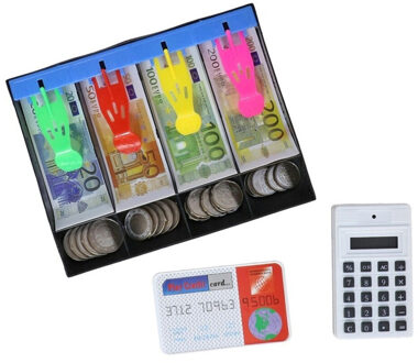 Gerimport Speelgeld Set - kassa lade met rekenmachine en bankpasje - winkeltje spelen