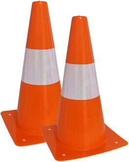 Gerimport Sport/veiligheids pionnen - 2x stuks - oranje/wit - kunststof - 18 x 31 cm - spelen/training/afzette