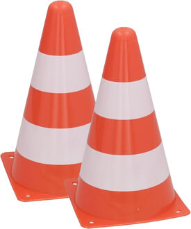 Gerimport Sport/veiligheids pionnen - 4x stuks - oranje/wit - kunststof - 13 x 23 cm - spelen/training/afzette