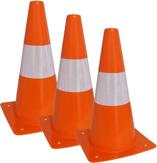 Gerimport Sport/veiligheids pionnen - 6x stuks - oranje/wit - kunststof - 18 x 31 cm - spelen/training/afzette