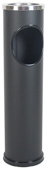 Gerimport Staande hoge asbak - metaal - zwart/zilver - D14 x H56 cm - Terras asbakken - buiten/balkon