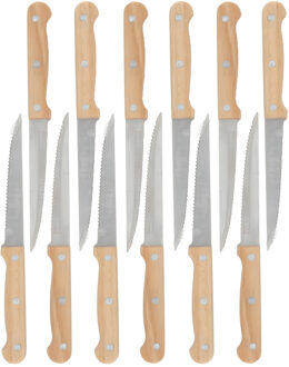 Gerimport Steakmessen / vleesmessen bestek - 12x stuks - 21 cm - houten handvat - scherpe messen