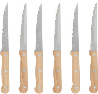 Gerimport Steakmessen / vleesmessen bestek - 6x stuks - 21 cm - houten handvat - scherpe messen