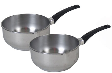 Gerimport Steelpan - 2x stuks - RVS - sauspan - 14 cm - geschikt voor alle warmtebronnen