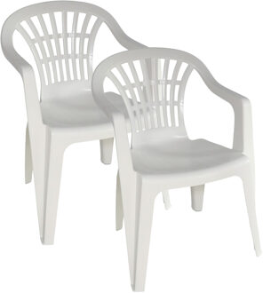 Gerimport Stoel voor buiten/binnen - 4x - tuinstoelen - wit - 50 x 54 x 76 cm - stevig kunststof - Bijzet stoe