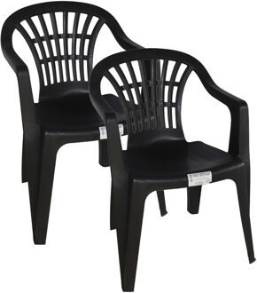 Gerimport Stoel voor buiten/binnen - 6x - tuinstoelen - zwart - 50 x 54 x 76 cm - stevig kunststof - Bijzet st