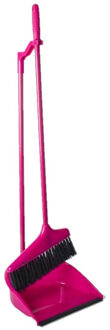 Gerimport Stoffer en blik met lange steel - 24 x 82 cm - roze