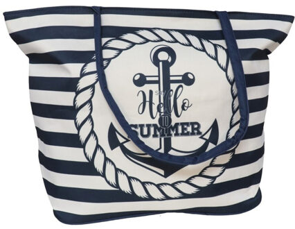 Gerimport strandtas - Hello Summer - Maritiem - blauw - 19 x 51 x 35 cm