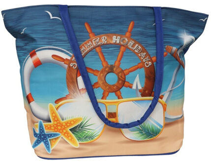 Gerimport strandtas - summer holidays - Maritiem - blauw - 19 x 51 x 35 cm