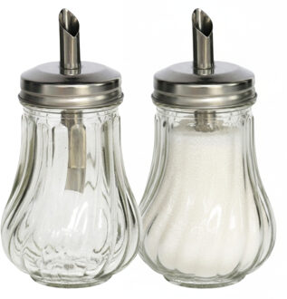 Gerimport Suikerpot / strooier - 2x - glas met RVS tuit - 210 ml - dispenser