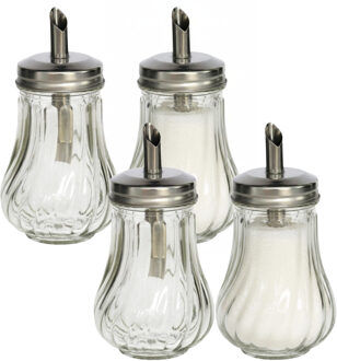 Gerimport Suikerpot / strooier - 4x - glas met RVS tuit - 210 ml - dispenser