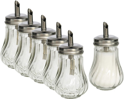 Gerimport Suikerpot / strooier - 6x - glas met RVS tuit - 210 ml - dispenser