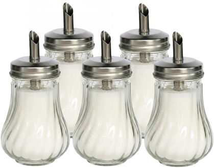 Gerimport Suikerpot / strooier - pakket 10x - glas met RVS tuit - 210 ml - dispenser