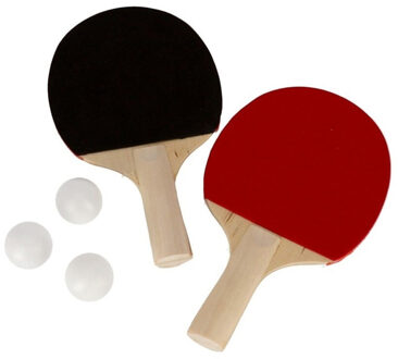 Gerimport Tafeltennis setje - 2 bats en 3 ballen - hout/kunststof - 23 x 14 cm - Tafeltennisset Multikleur