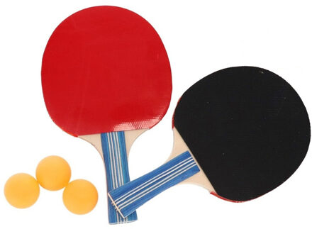 Gerimport Tafeltennis setje - 2 bats en 3 ballen - hout/kunststof - 25 x 15 cm - Tafeltennisset Multikleur