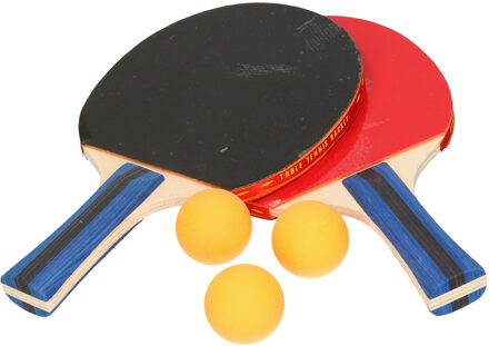 Gerimport Tafeltennis setje - 2 bats en 3 ballen - hout/kunststof - 26 x 15 cm - Tafeltennisset Multikleur