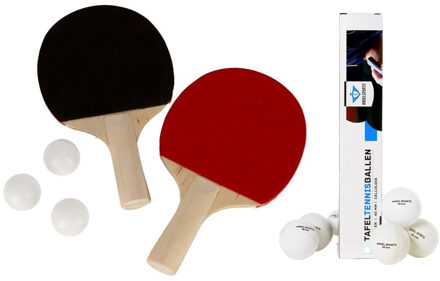 Gerimport Tafeltennis setje - 2x bats en 9x ballen - hout/kunststof - 23 x 15 cm - pingpong - Tafeltennisset Multikleur