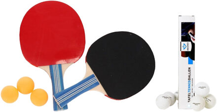 Gerimport Tafeltennis setje - 2x bats en 9x ballen - hout/kunststof - 25 x 15 cm - pingpong - Tafeltennisset Multikleur