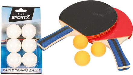 Gerimport Tafeltennis setje - 2x bats en 9x ballen - hout/kunststof - 26 x 15 cm - pingpong - Tafeltennisset Multikleur