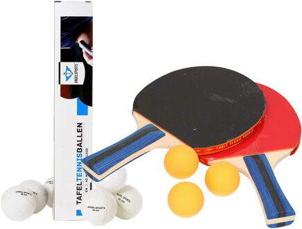 Gerimport Tafeltennis setje - 2x bats en 9x ballen - hout/kunststof - 26 x 15 cm - pingpong - Tafeltennisset Multikleur