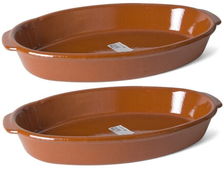 Gerimport Tapas bord - 2x - 44 cm - aardewerk - bruin - serveerschaal - ovenschaal