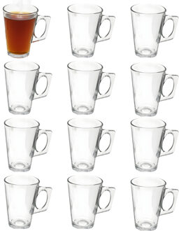 Gerimport Thee bekers / mokken - 12x stuks - glas - 255 ml