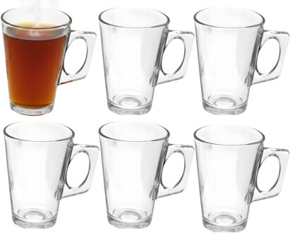 Gerimport Thee bekers / mokken - 6x stuks - glas - 255 ml