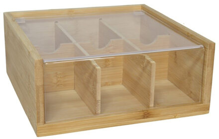 Gerimport Theedoos - bruin - 6-vaks - hout - 21 x 22 x 9 - met deksel