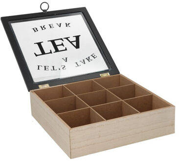 Gerimport Theedoos - bruin/zwart - 9-vaks - hout - 24 x 24 x 7 - met deksel