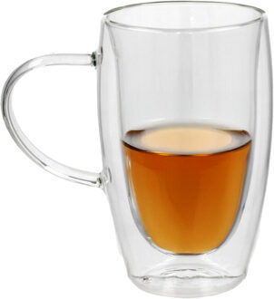 Gerimport Theeglazen Plano - 1x - dubbelwandig - borosilicaatglas - 450 ml - H15 cm - koffieglas