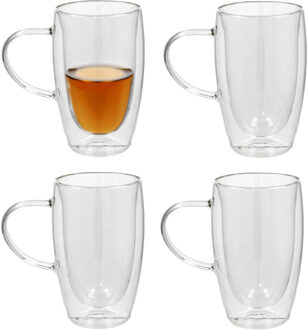 Gerimport Theeglazen Plano - 4x - dubbelwandig - borosilicaatglas - 450 ml - H15 cm - koffieglas
