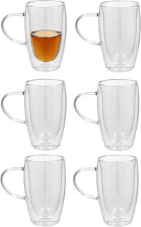 Gerimport Theeglazen Plano - 6x - dubbelwandig - borosilicaatglas - 450 ml - H15 cm - koffieglas