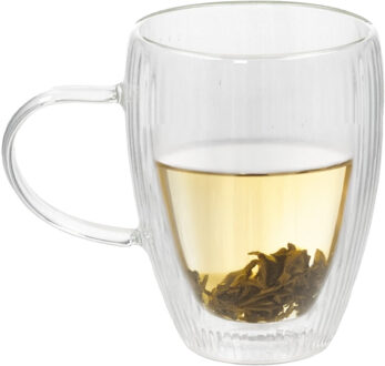 Gerimport Theeglazen Stripes - 1x - dubbelwandig - borosilicaatglas - 350 ml - H11,6 cm - koffieglas