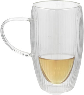 Gerimport Theeglazen Stripes - 1x - dubbelwandig - borosilicaatglas - 450 ml - H15 cm - koffieglas