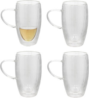 Gerimport Theeglazen Stripes - 4x - dubbelwandig - borosilicaatglas - 450 ml - H15 cm - koffieglas