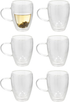 Gerimport Theeglazen Stripes - 6x - dubbelwandig - borosilicaatglas - 350 ml - H11,6 cm - koffieglas