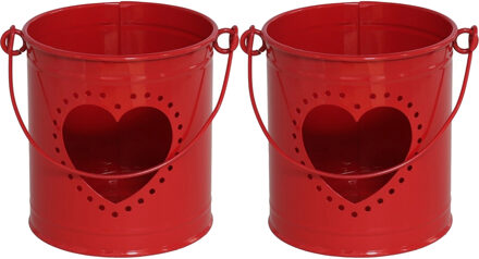 Gerimport Theelichthouder/kaarsenhouder - 2x - rood - zink - D9 x H10 cm - Waxinelichtjeshouders