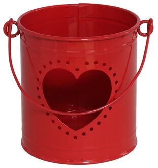 Gerimport Theelichthouder/kaarsenhouder - rood - zink - D9 x H10 cm