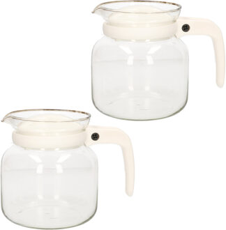 Gerimport Theepot - 2x stuks - glas - kunststof deksel - wit - 1 liter - theekan