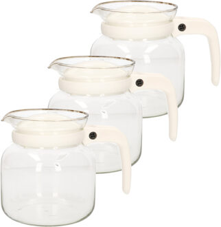 Gerimport Theepot - 3x stuks - glas - kunststof deksel - wit - 1 liter - theekan