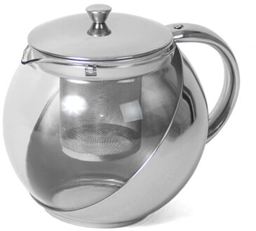 Gerimport Theepot - glas en rvs - met thee filter/infuser - 1 liter - Theekan