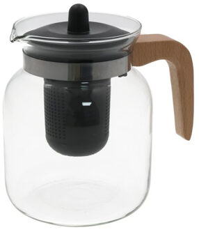 Gerimport Theepot met filter - glas - met deksel - transparant - 1500 ml - 12 x 17 cm
