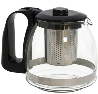 Gerimport Theepot met thee infuser/theefilter - glas - 700 ml - zwart