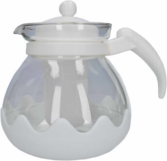 Gerimport Theepot van glas met thee filter/infuser - 1,25 liter - wit - Theepotten/theekannen