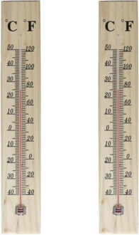 Gerimport Thermometer - 2x - hout - 39 x 7 cm - naturel - tot 50 graden Celsius