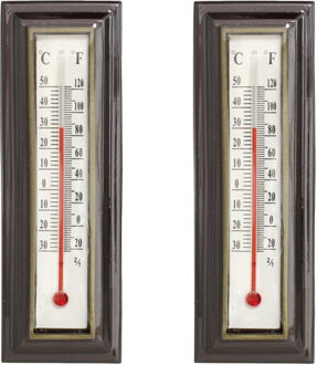 Gerimport Thermometer - 2x - kunststof - 16 x 5 cm - bruin - tot 50 graden Celsius