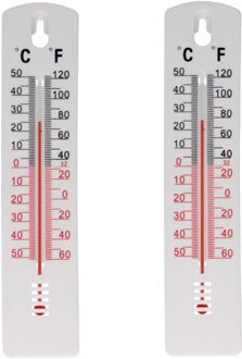 Gerimport Thermometer - 2x - kunststof - 20 x 4 cm - wit - tot 50 graden Celsius