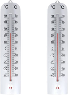 Gerimport Thermometer - 2x - kunststof - 28 x 6 cm - zilver - tot 50 graden Celsius